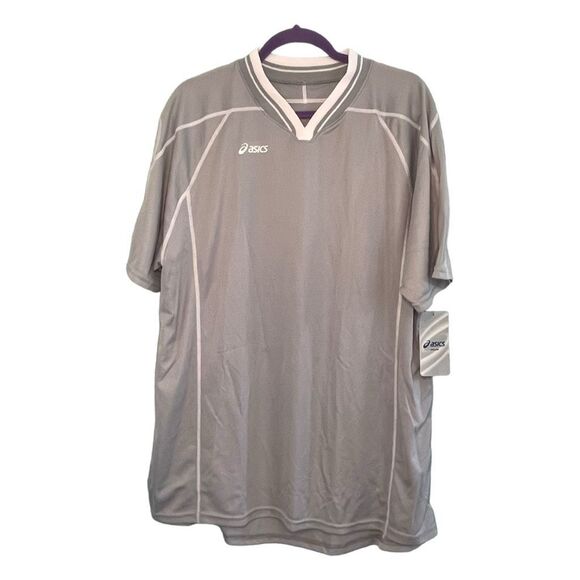 Asics Shoji Hydrology Soccer Jersey Gray White Short Sleeve V-Neck XL - Picture 1 of 9